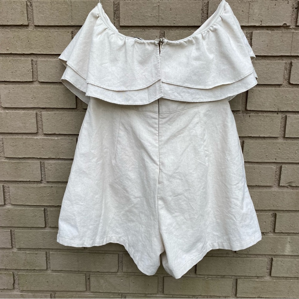 Hello Molly Sunset Glowing Strapless Ruffle Romper Oatmeal Cotton Linen Size 10 - Picture 7 of 8